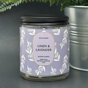 BBW Linen & Lavender White Barn Bath & Body Works Mason Jar Single Wick Candle